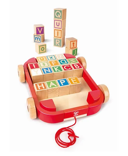 Hape Pull-along Cart with Stacking Blocks - 27 Pieces