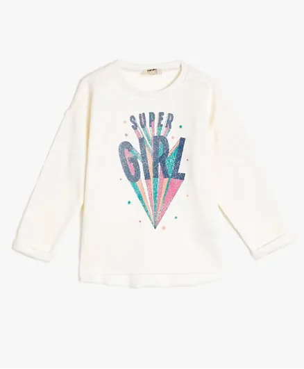 Koton Super Girl Graphic Sweatshirt - Off White