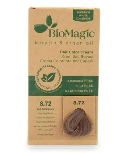Biomagic Hair Color Cream With Keratin & Argan Oil 8/72 - Light Beige Blonde