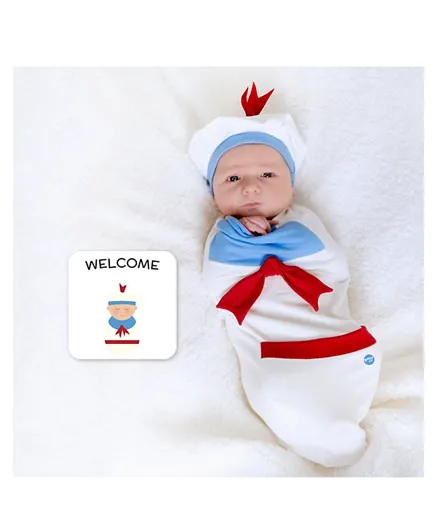 BABYjoe Baby Cocoon Swaddle with Hat and Announcement Card - Sailor Sam