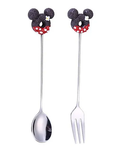Highlands Black Mickey Donut Teaspoon and Fork Kid's Cutlery Set - 2 Pieces