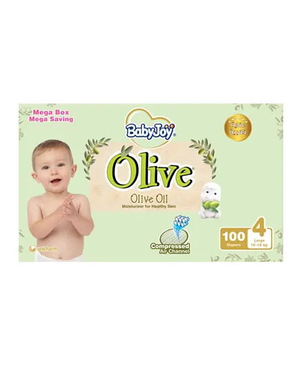 BabyJoy Diapers Olive Mega Pack Large Size 4 - 100 Pieces