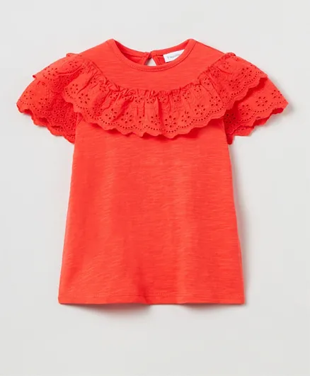 OVS Frill Neck Top - Hot Coral