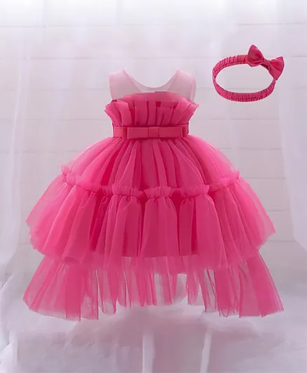 DDANIELA Antonia Collection Party Dress With Short Tail - Hot Pink