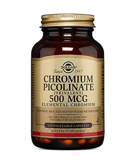 مكمل غذائي بيكولينات الكروميوم 500 ميكروجرام من سولجار - 120 كبسولة نباتية