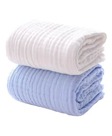 Anvi Baby Organic Muslin Bath Towel Blue & White - Pack of 2