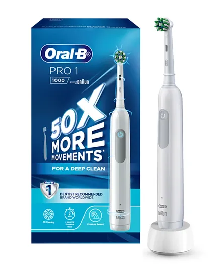 فرشاة أسنان كهربائية قابلة للشحن أورال-بي برو 1 1000 مع حساس الضغط - أبيض