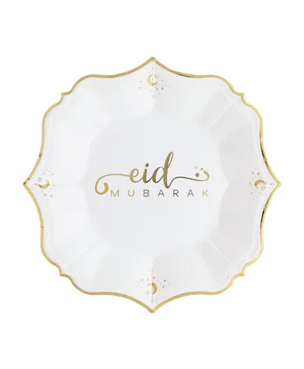 Boxfetti Eid Mubarak Dessert Paper Plates White - Pack of 8