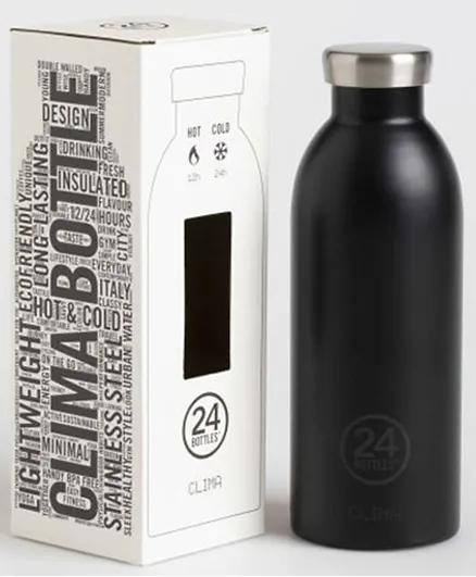 زجاجة مياه كليما معزولة بجدار مزدوج من الستانلس ستيل من 24 قطعة، لون أسود - 850 مل