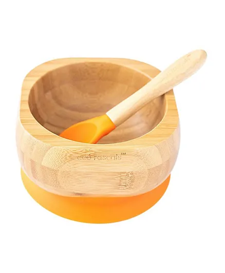 Eco Rascals Bamboo Suction Bowl & Spoon Set - Orange