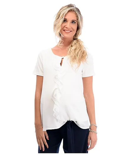 Mums & Bumps - Sara Chiffon Maternity & Nursing Top - White