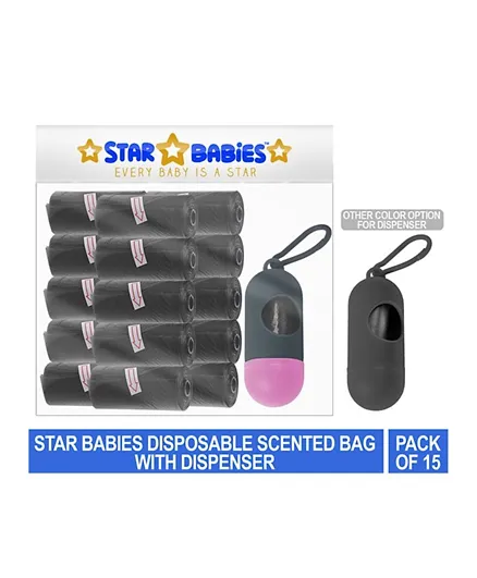 Star Babies Disposable Scented Bags Pack of 15 & Dispenser - Black
