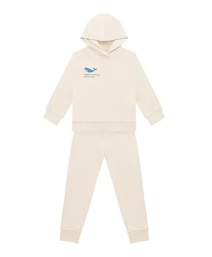 GreenTreat Organic Cotton Whale Graphic Oversized Hoodie & Slouch Joggers - Cream