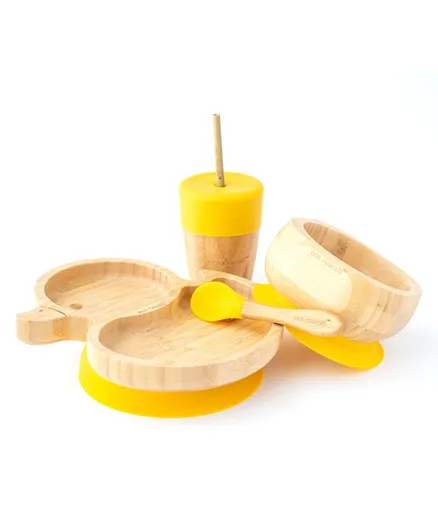Eco Rascals Bamboo Duck Plate + Straw Cup + Bowl & Spoon Combo - Yellow