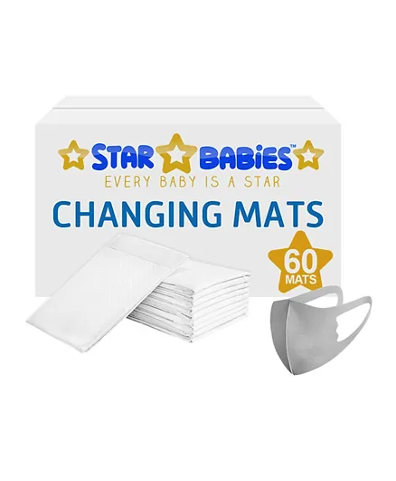 Star Babies Disposable Changing Mat Pack of 60 + Sunbaby Water Wipes Pack of 2 - White