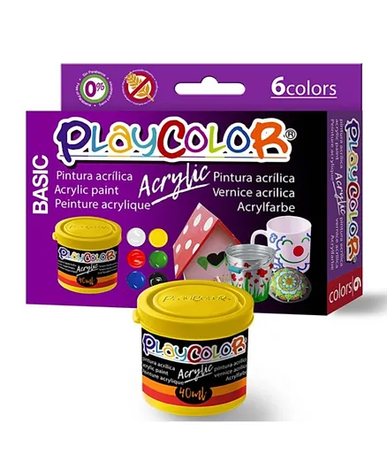 Playcolor Liquid Acrylic Basic Paint Set Pack of 6 - Assorted