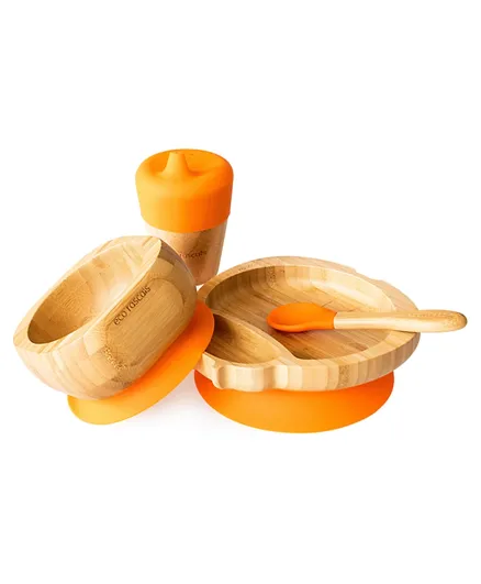 Eco Rascals Bamboo Ladybird Plate + Feeder Cup + Bowl & Spoon Combo Orange & Brown - 4 Pieces