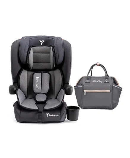 Teknum Pack and Go Foldable Car Seat With Ace Diaper Bag - Grey