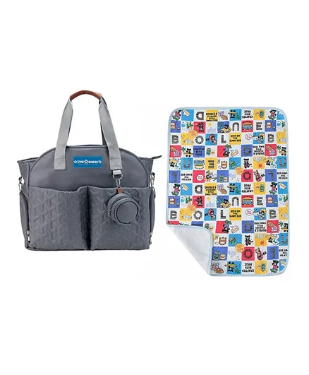 حقيبة حفاضات ستار بيبيز مع حقيبة لهاية وحصيرة تغيير قابلة لإعادة الاستخدام بنقوش - متعدد الألوان
