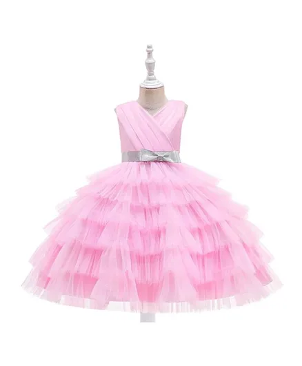DDANIELA Front Bow Detailed Tulle Party Dress - Pink