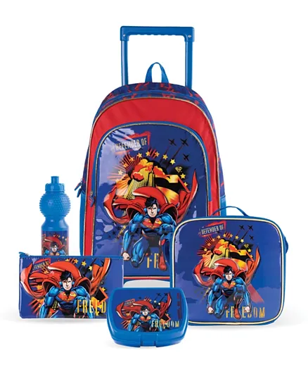 Warner Bros Superman Defender Of Freedom 5-In-1 Trolley Backpack Set