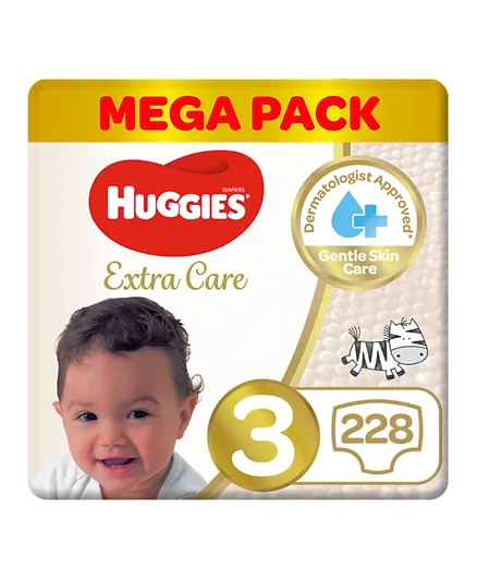 Huggies Extra Care Mega Pack of 3 Diapers Size 3 - 228 Pieces