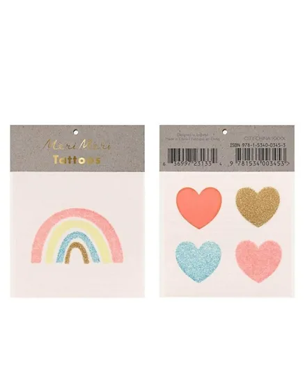 Meri Meri Small Rainbow & Hearts  Tattoos - Pack of 2