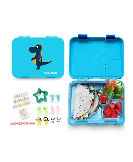 Eazy Kids Dino 4 Compartment Bento Lunch Box -  Blue