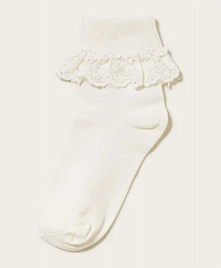Monsoon Children Floral Embroidered Olivia Bow Lace Socks - Ivory