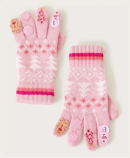 Monsoon Children Ruby Reindeer Christmas Gloves - Pink