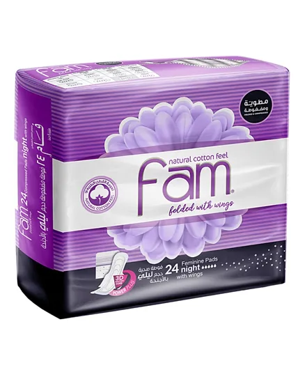 Fam Sanitary Pad Maxi Folded With Wings Night - 24 Pieces