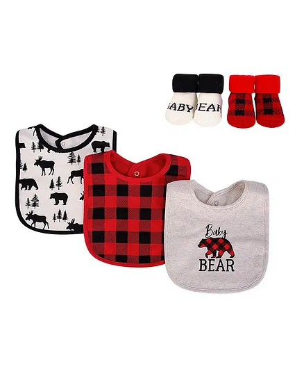 Hudson Baby Bib & Socks Set Baby Bear Plaid - 5 Pieces