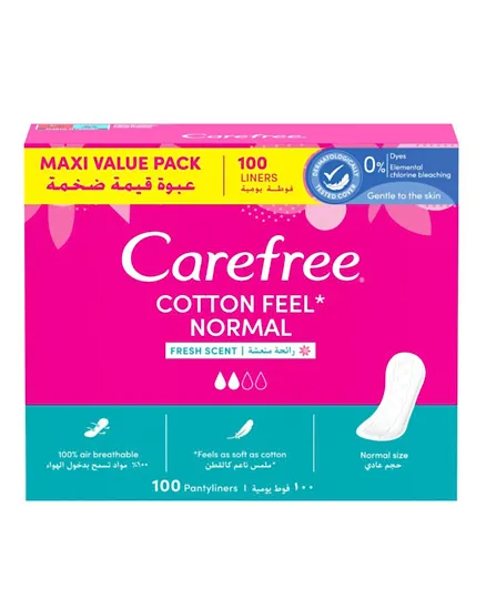 Carefree Cotton Feel Panty Liners Maxi Value Pack - 100 Pieces