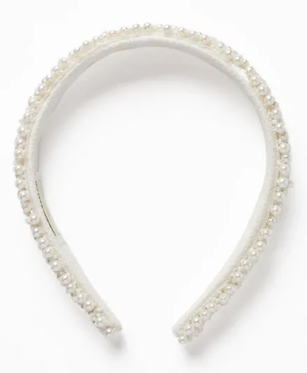 Zippy Headband with Beads In Pearl - White
