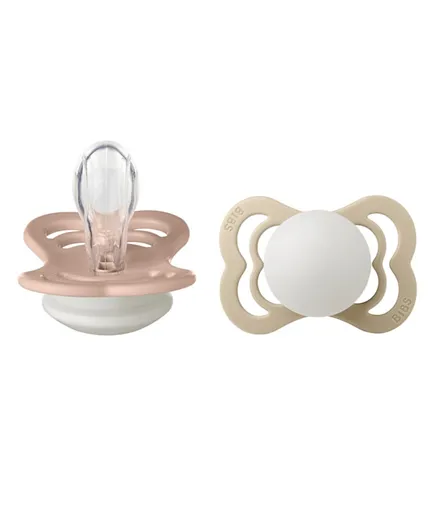 BIBS Pacifier Supreme Silicone Size 1 Baby Pack of 2 - Blush Night & Vanilla Night