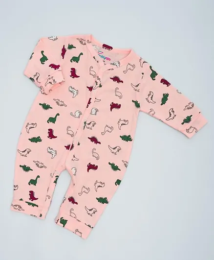 Babyqlo Dino Delight Cute Dino Prints Pure Cotton Romper - Pink