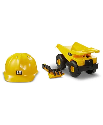 Cat Tough Construction Fleet With Helmet Set Dump Truck - Yellow