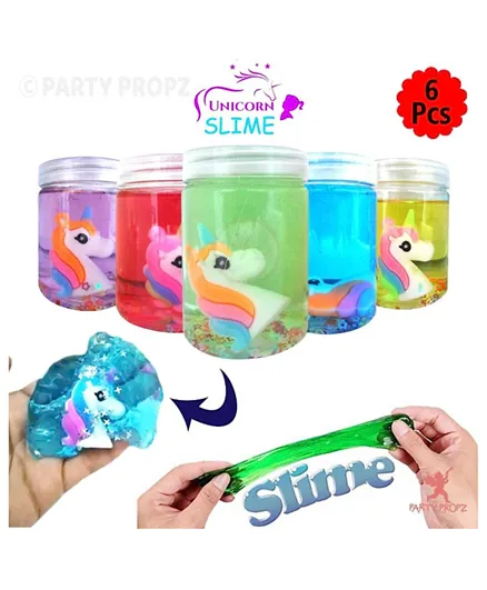 Party Propz Unicorn Theme Fluffy Slime for Girls and Boys Multicolor - Pack of 6