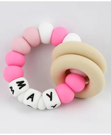 Desert Chomps Silicone & Wooden Personalized Teether Vera - Desert Rose