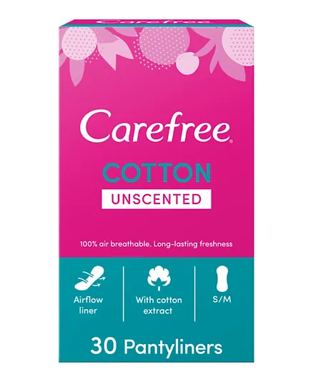 Carefree Cotton Unscented Panty Liner - Pack of 30