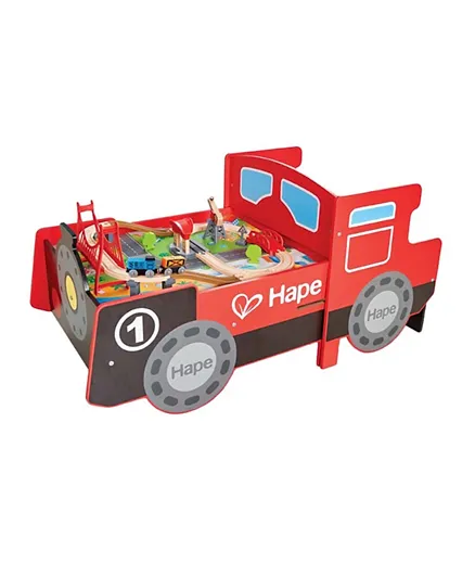 Hape Ride-On Engine Wooden Railway Set Play Table - 32 Pieces