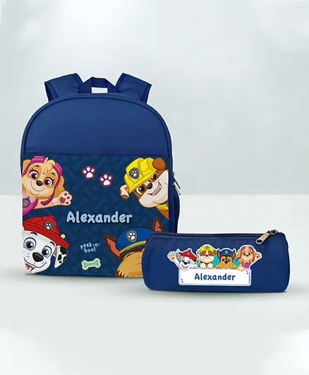 Essmak Peekaboo Personalized Backpack and Pencil Pouch  Blue - 11 Inches