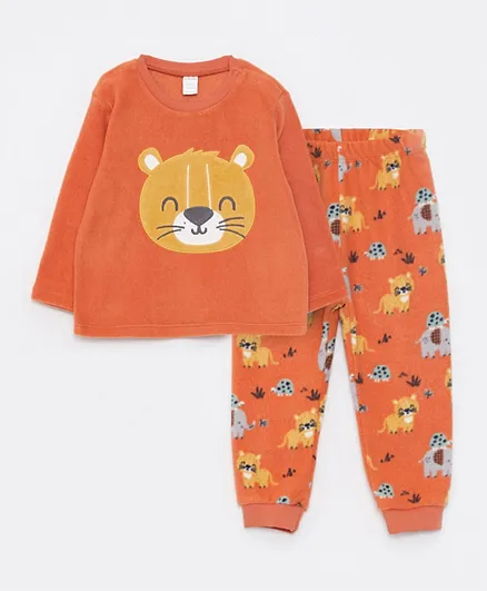 LC Waikiki Lion Printed Long Sleeves Pajamas Set - Orange