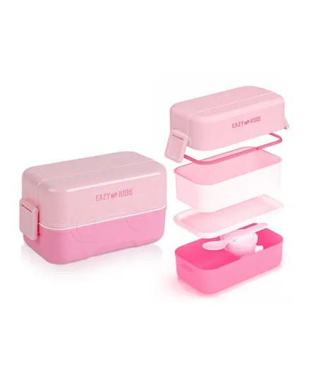 Eazy Kids Double Decker Tic-Tac-Toe Lunch Box Pink - 1200ml