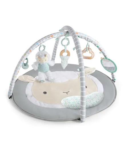 Ingenuity Sheppys Spot Plush Activity Gym for Babies, Cream - Soft Play Mat with Tummy-Time Pillow, 5 Detachable Toys, Mirror, 0m+