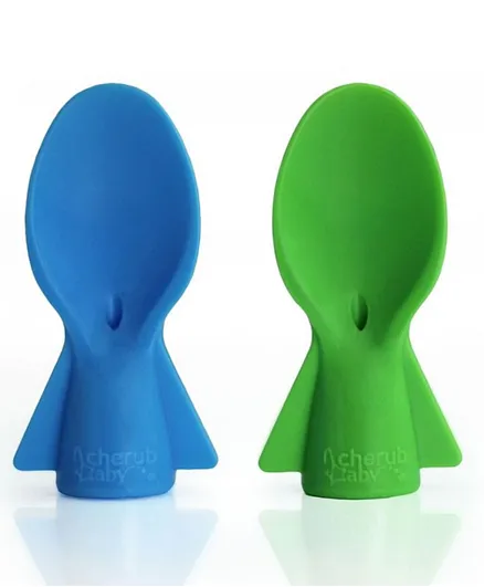 Cherubbaby On the Go Food Pouch Spoons Pack of 2 - Blue Green