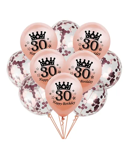 Party Propz 30th Birthday Latex and Confetti Balloons Rose Gold - 10 Pieces