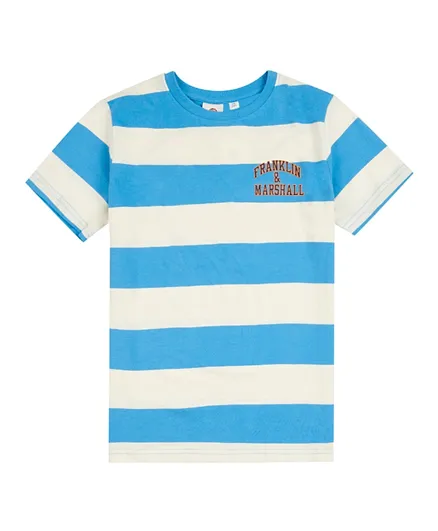 Franklin & Marshall Wide Stripe Logo T-Shirt - Blue & White
