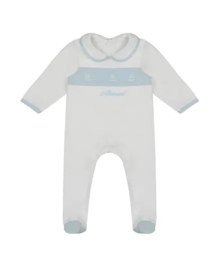 Little IA Organic Cotton Sailboat Embroidered Sleep Suit - White & Blue