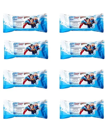 DC  Comics Superman  Extra Gentle Premium Wet Wipes Pack of 8 - 96 Wipes